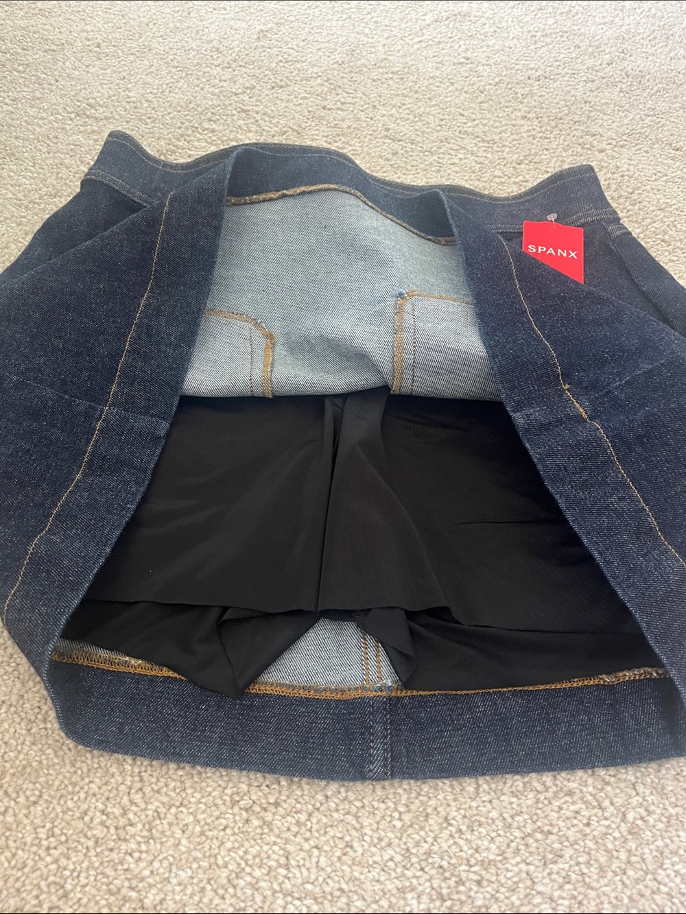 SPANX Dark Blue Denim Mini Skirt with Front Pockets - Picture 8 of 8